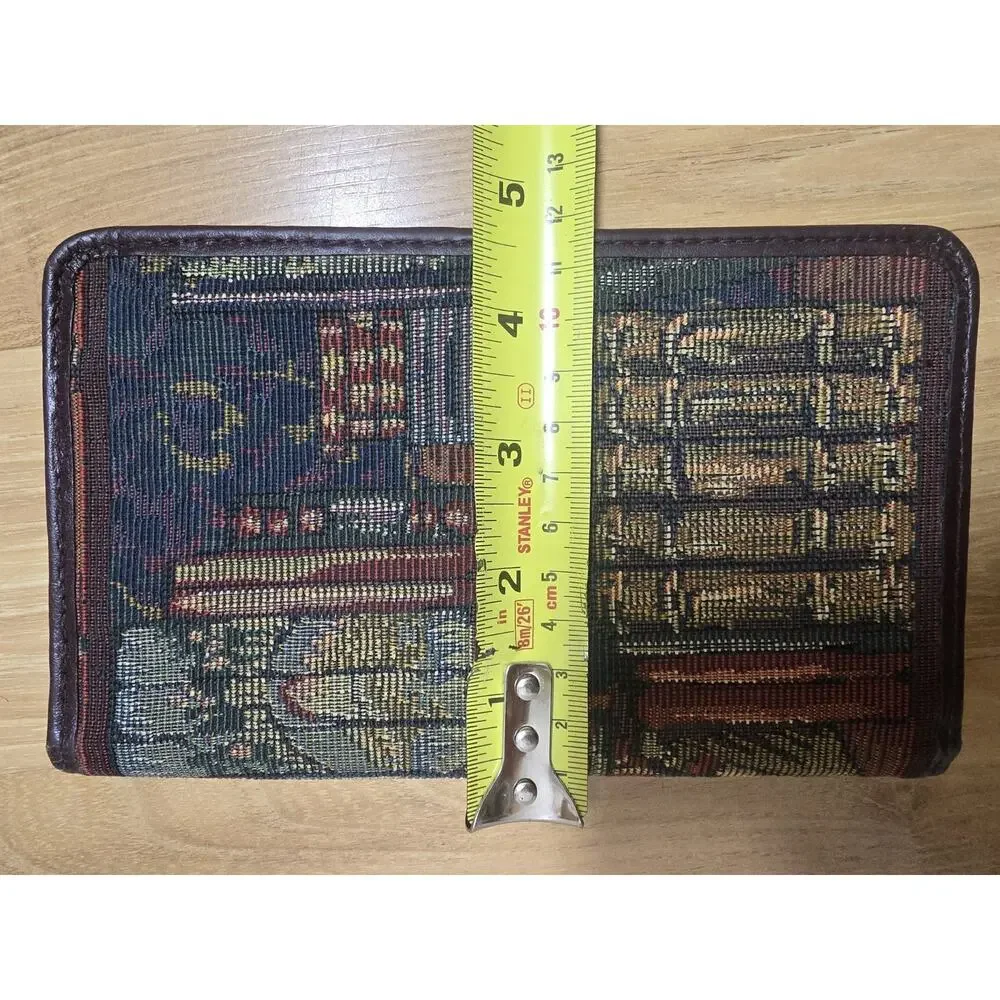 Vtg Day-Timer Tapestry Checkbook Cover Library Bookshelf Book Lover Organizer